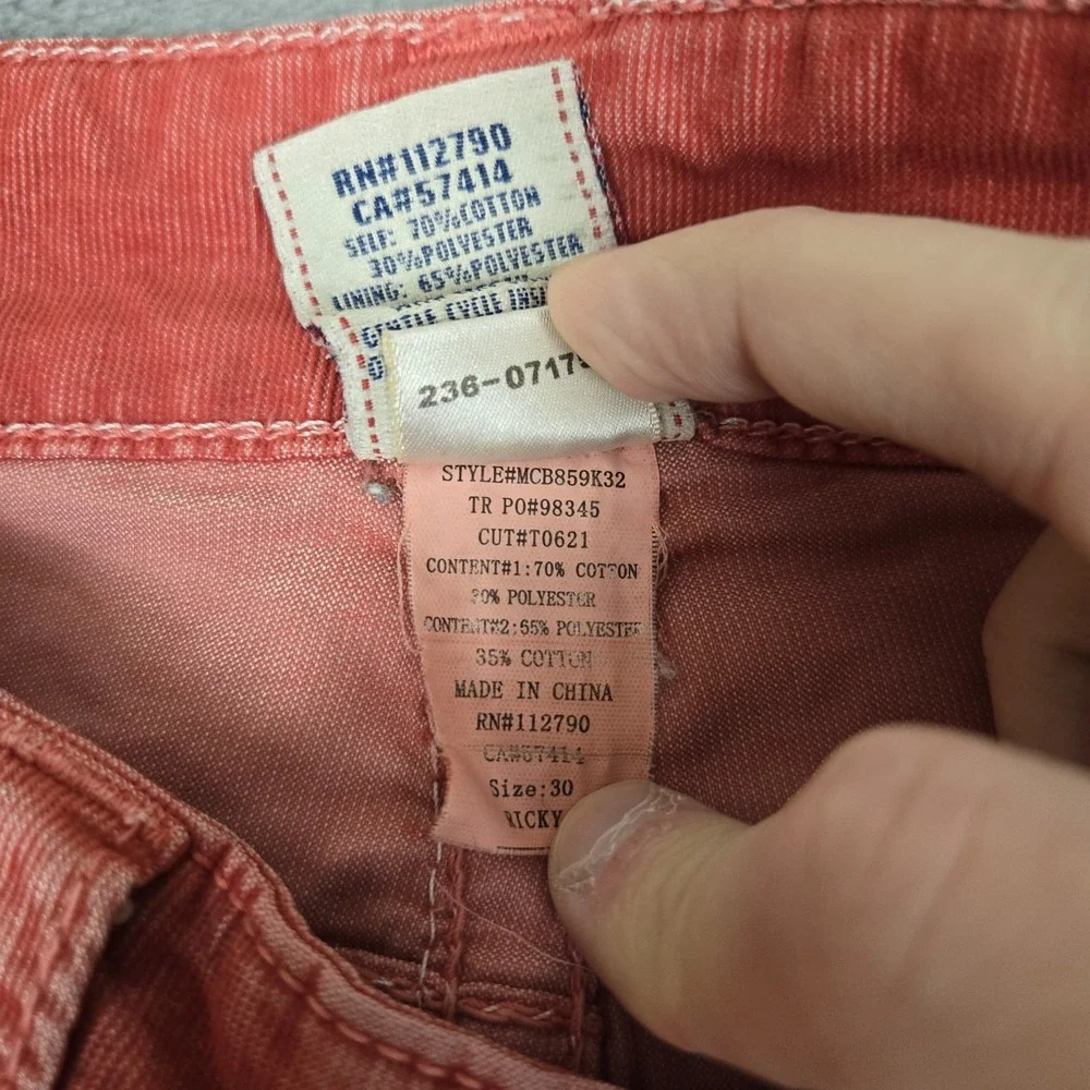 True Religion Ricky Relaxed Straight Jeans Mens 30x32 Flap Red Corduroy Y2K
